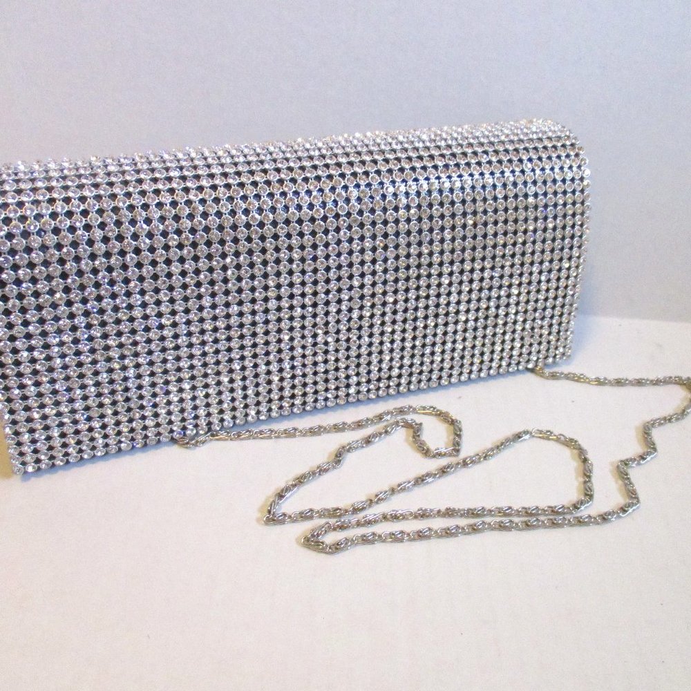 *Vintage Evening Clutch Black Satin with Rhinestone Covered Envelope